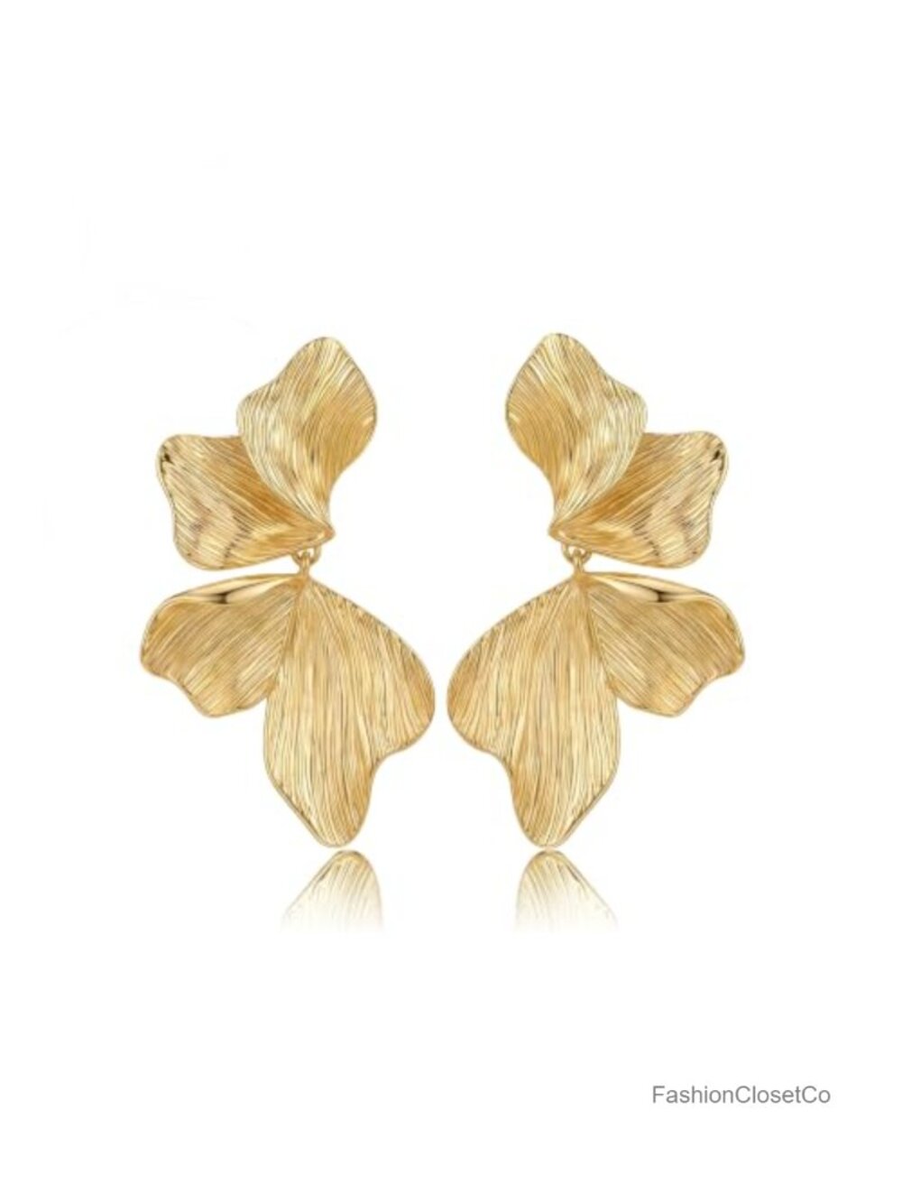 Gold Plated Flower Drop Dangle Earrings Brass Statement Jewelry